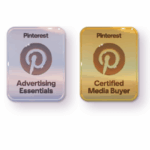 Pinterest-Zertifizierungsabzeichen „Advertising Essentials“ und „Certified Media Buyer“ - offizielle Zertifizierungen im Bereich Pinterest-Werbung.