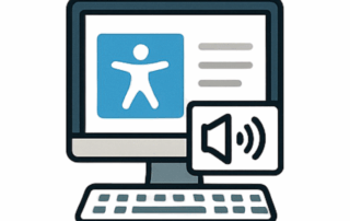 Grafik eines Computers, auf dessen Bildschirm ein Icon für Accessibility abgebildet ist