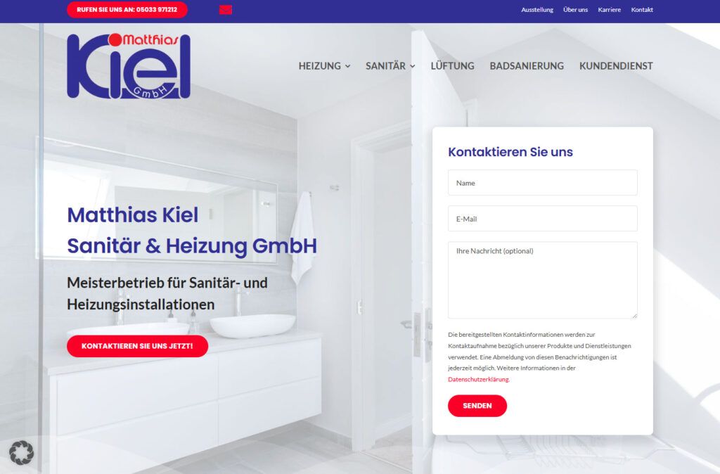 Referenzbild der Kundenwebsite kiel-sanitaer.de