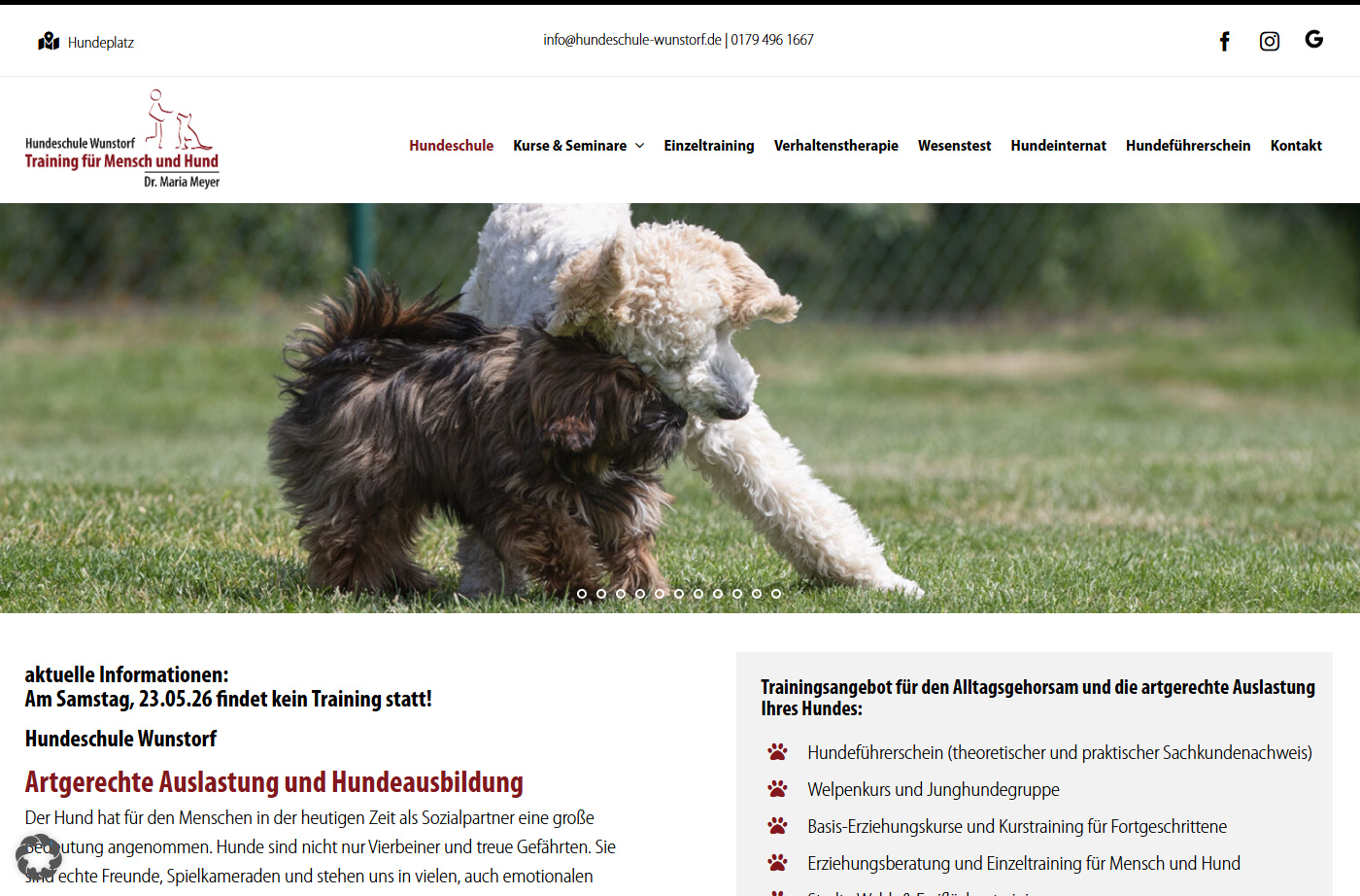 Referenzbild der Kundenwebsite hundeschule-wunstorf.de